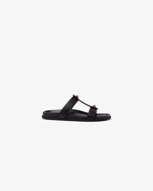 Valentino Garavani Roman Stud Slide Sandals in Cowhide - Black