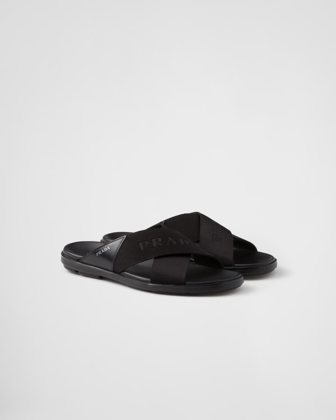 Prada Leather and Re-Nylon Tape Crisscross Slides