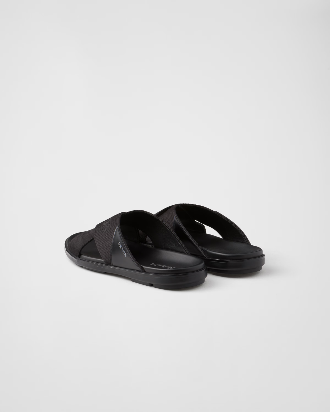 Prada Leather and Re-Nylon Tape Crisscross Slides